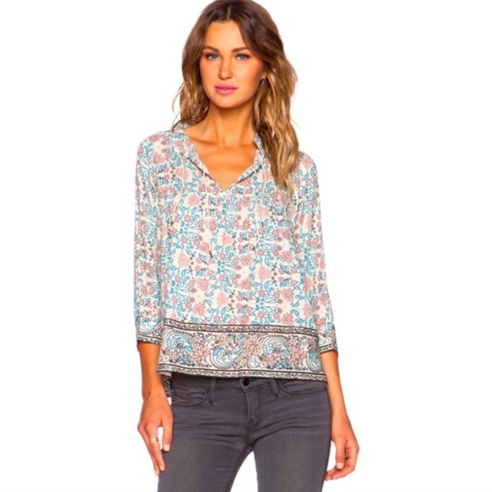 Ulla Johnson Rhia Blouse Floral Cotton Peasant Tie Neck Top Size 4 /‎ Small
